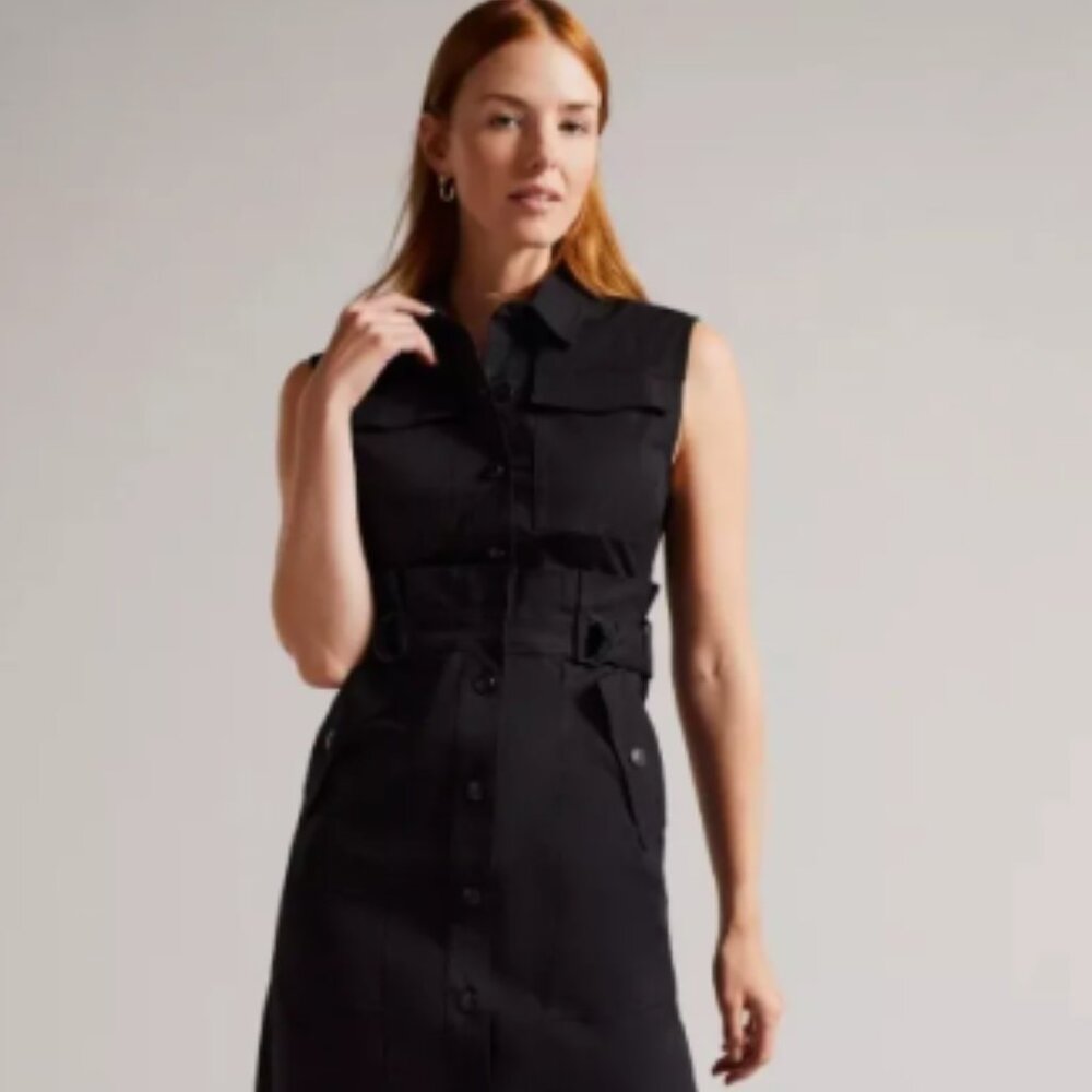 Ted Baker Zamya Utility Paperbag Waist Dress- Black